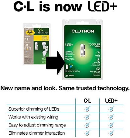 Lutron Toggler LED+ Dimmer | עבור נורות LED, הלוגן והליבון הניתנות לעומק | קופצה יחידה או 3-כיוונית